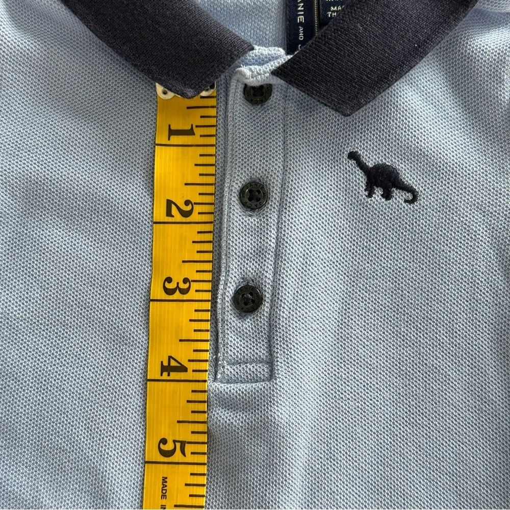 Janie and Jack Light Blue Polo romper with Dinosaur Embroidery 3 to 6 month